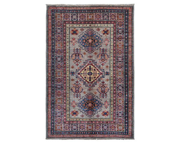 3x5 Gray Kazak Afghan Hand Knotted Geometric Wool Area Rug